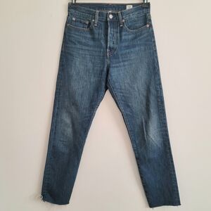 Levis White Oak Cone Denim Button Fly Straight Cropped Jeans Raw Hem Size 27